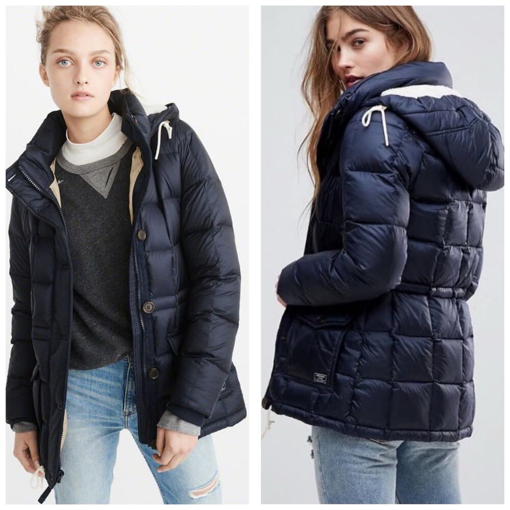 Abercrombie & Fitch Womens Down-Filled Puffer Navy Coat Size Small Y2K Vintage